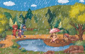 卡通雨季儿童