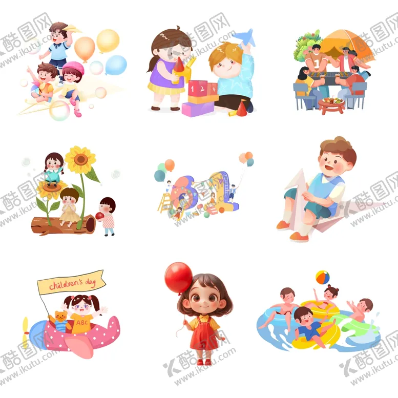 编号：92820506300455149240【酷图网】源文件下载-儿童欢乐玩耍场景插画
