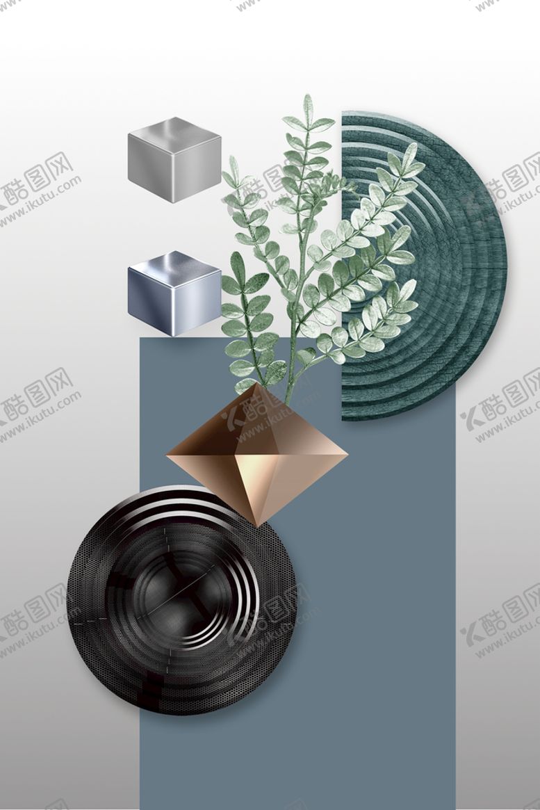 编号：81624309270324002403【酷图网】源文件下载-抽象立体花卉几何装饰画