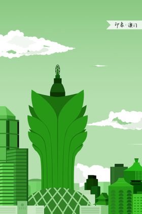 城市地标中国风手绘扁平风