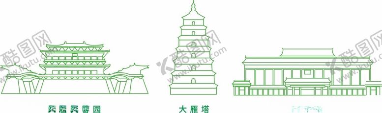 编号：73553101310106272457【酷图网】源文件下载-西安地标线稿