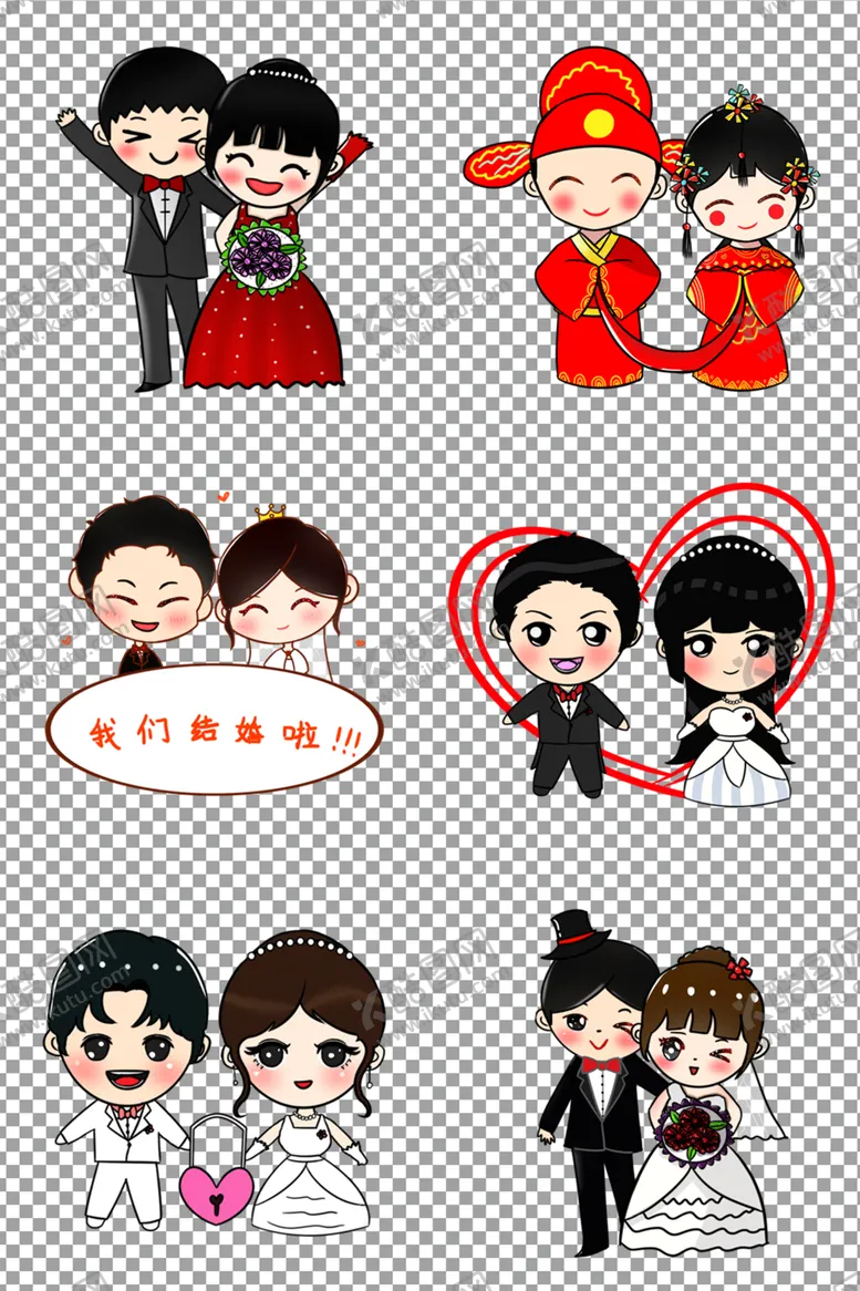 编号：83242307060437172381【酷图网】源文件下载-卡通新郎新娘