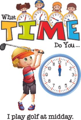 卡通儿童和时钟