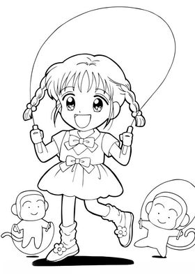 黑白手绘卡通人物设计小学生女孩儿童