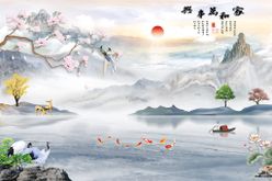 家和万事兴花鸟山水护墙板禅意