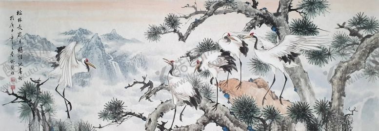 编号：48291009120030467445【酷图网】源文件下载-长寿鹤国画