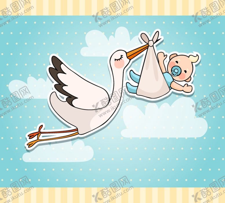 编号：37506110020910532617【酷图网】源文件下载-送子鹤与婴儿贴纸