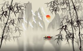 古风山水背景墙面