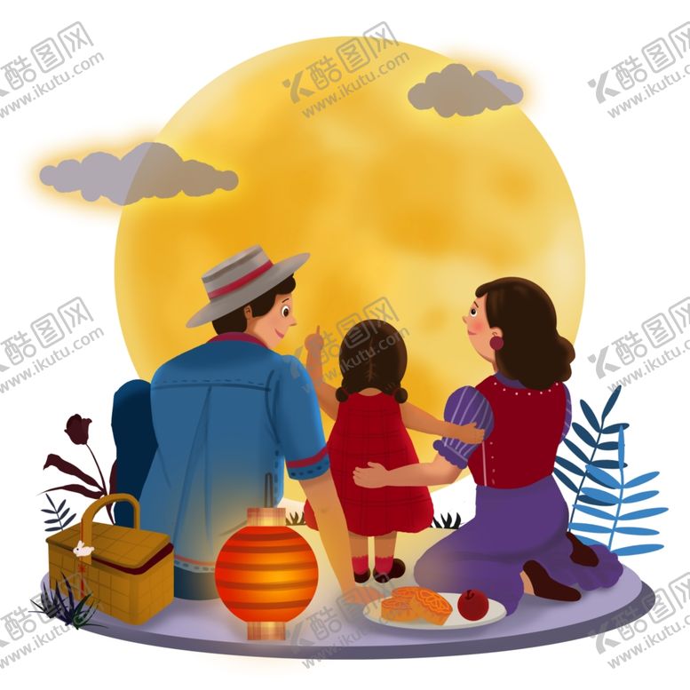 编号：80976805180747337936【酷图网】源文件下载-中秋节赏月的一家人