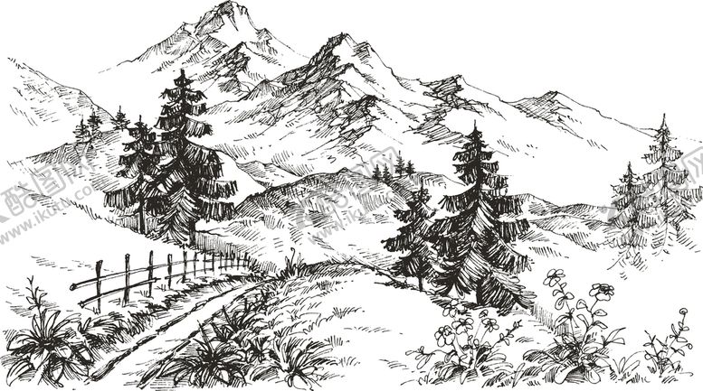 编号：87216009150620577209【酷图网】源文件下载-素描手绘山地