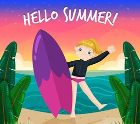 创意夏季冲浪女孩