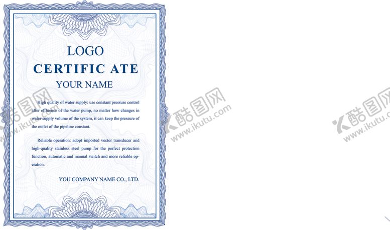 编号：71662109250217515960【酷图网】源文件下载-蓝色矢量欧式英文证书授权书