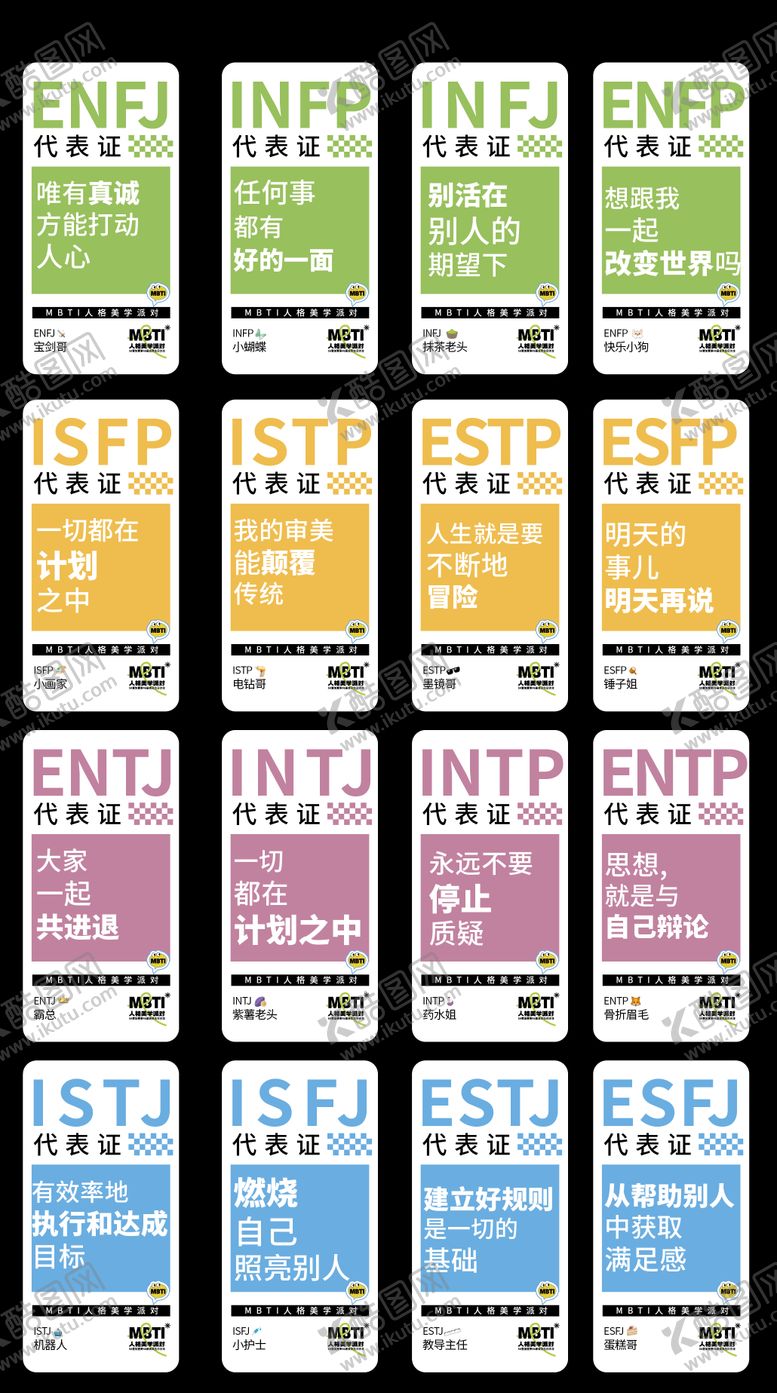 编号：89453503061420475586【酷图网】源文件下载-MBTI书签