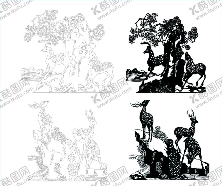 编号：48332210061251463646【酷图网】源文件下载-梅花鹿雕刻图