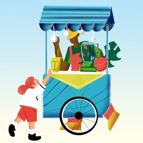 小女孩在果汁摊买饮料场景