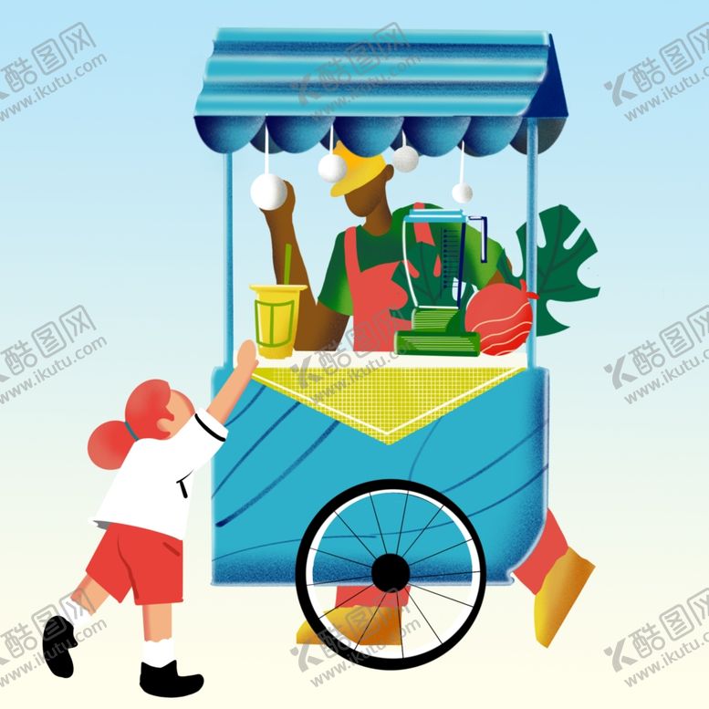 编号：34644010291105567665【酷图网】源文件下载-小女孩在果汁摊买饮料场景
