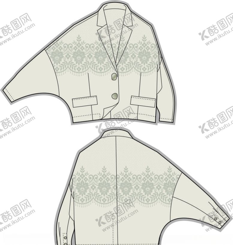 编号：61546007141406437150【酷图网】源文件下载-女透明蕾丝落肩西装平面效果图