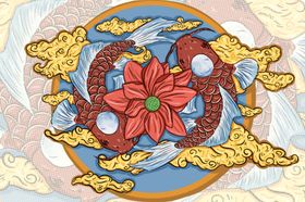 锦鲤传统插画卡通背景素材