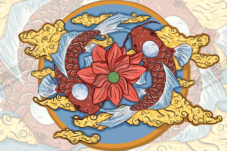 编号：67545205121745497188【酷图网】源文件下载-锦鲤传统插画卡通背景素材