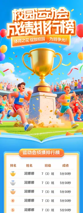 校园运动会成绩积分排行榜长图
