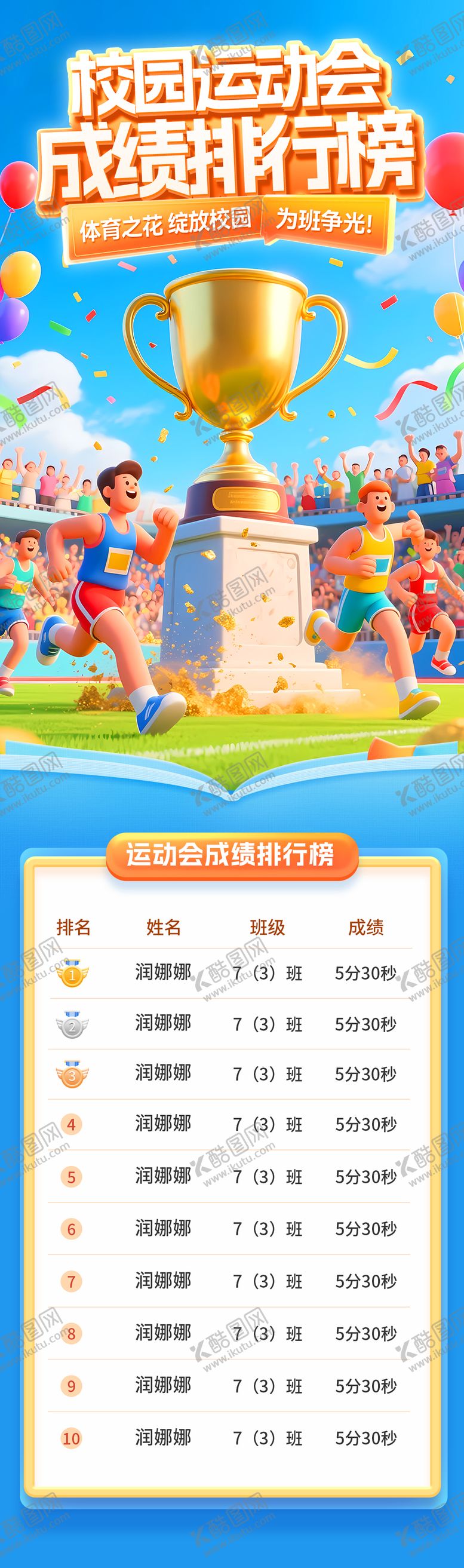 编号：80615511121639535055【酷图网】源文件下载-校园运动会成绩积分排行榜长图