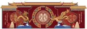 中式龙凤古建筑屋檐装饰婚礼图案