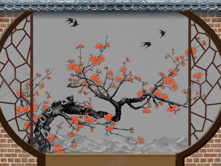 编号：53491706181230158206【酷图网】源文件下载-中式装饰画框沙发电视背景墙底纹