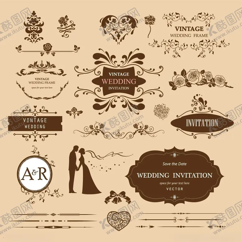 编号：19679412222042205895【酷图网】源文件下载-复古婚礼装饰设计元素