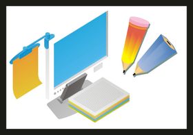 手绘办公用品素材卡通插画