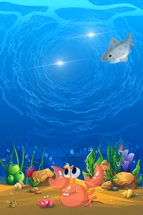 海洋插画卡通蓝色夏季墙贴背景