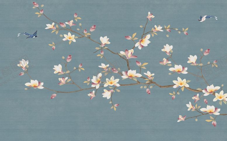 编号：34862010141538387758【酷图网】源文件下载-工笔花鸟背景墙装饰画