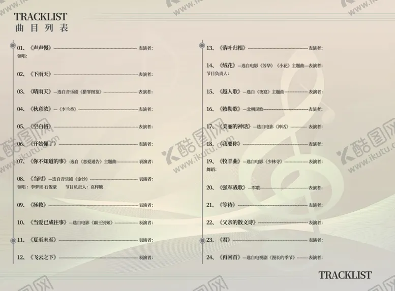 编号：31042505240152356853【酷图网】源文件下载-曲目列表