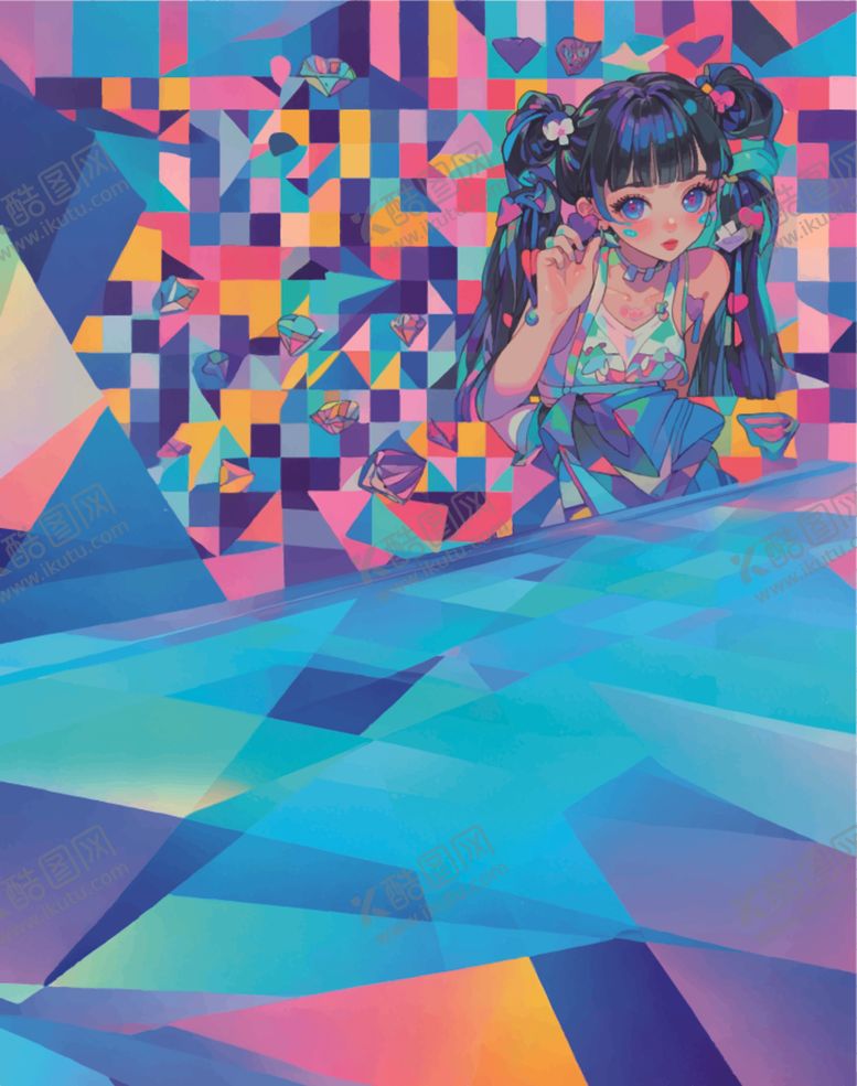编号：57693003081450075992【酷图网】源文件下载-Y2K风格双马尾女孩背景素材