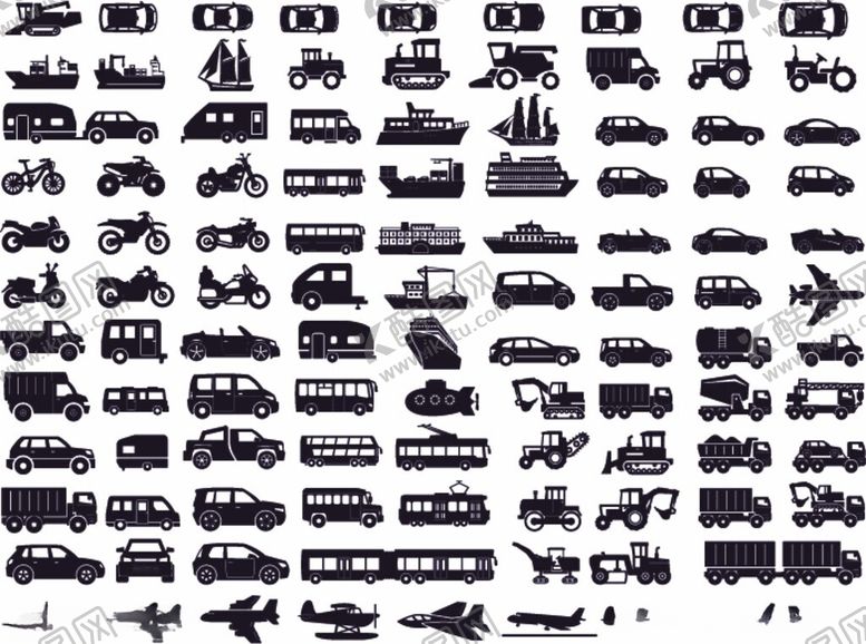编号：72280209130726592515【酷图网】源文件下载-交通工具剪影图标