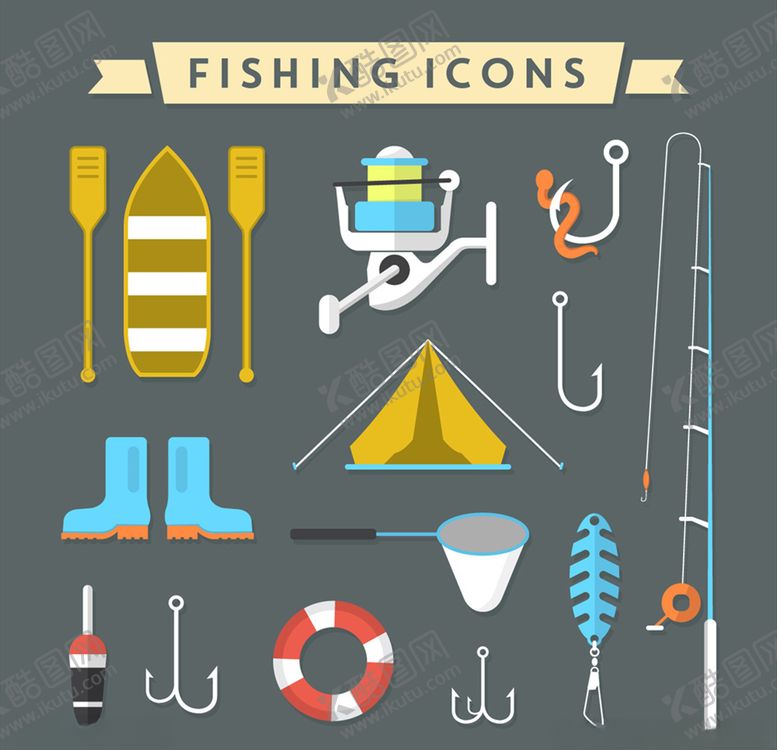 编号：80633309290819164501【酷图网】源文件下载-精致钓鱼元素图标矢量图