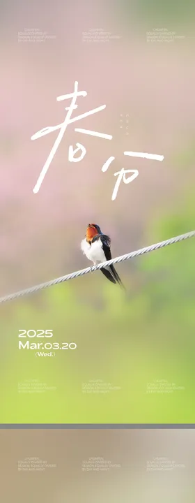 春分系列海报手写字二十四节气意境鸟