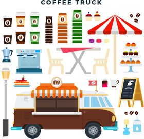 咖啡餐车及周边元素集合