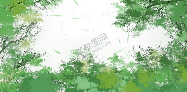 编号：74748006271352268640【酷图网】源文件下载-绿叶树林远景插画清新海报素材
