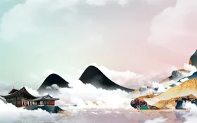水墨山水海报背景新中式新中式墙写意