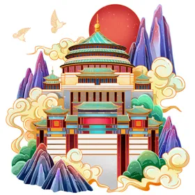 国潮插画背景印象城市东方广告