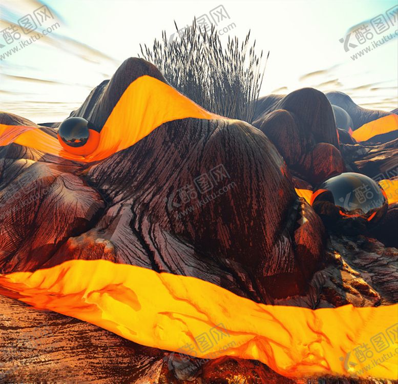 编号：22920409260230351806【酷图网】源文件下载-C4D模型山体草石头