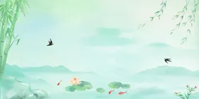 春天水墨风清新荷塘背景