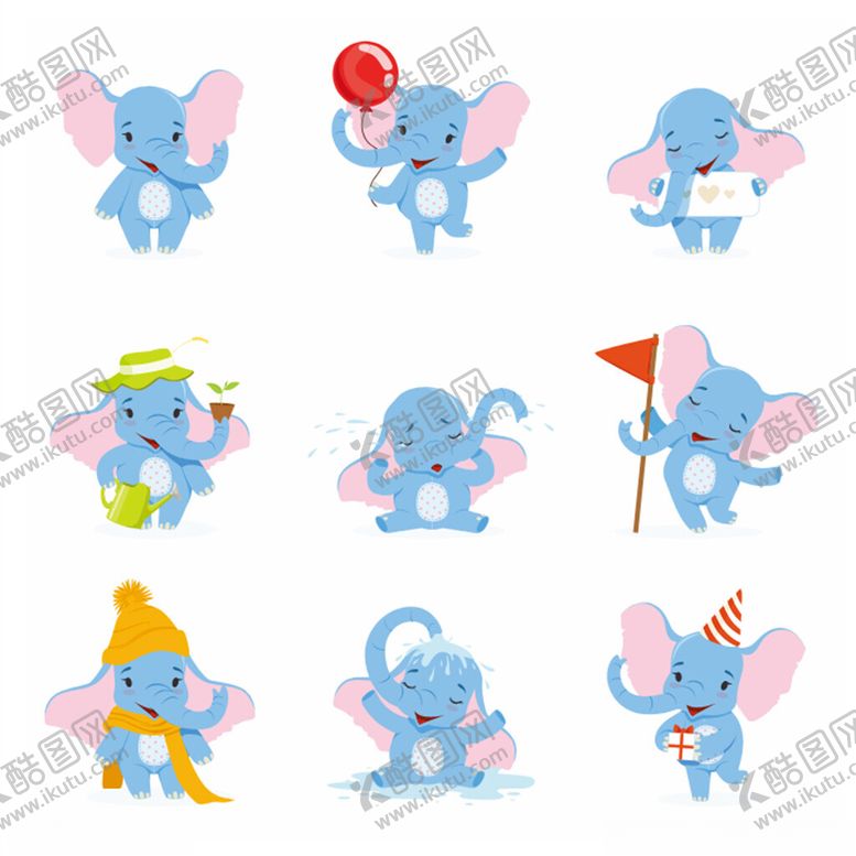 编号：16699004021642005222【酷图网】源文件下载-可爱小蓝象卡通形象集合