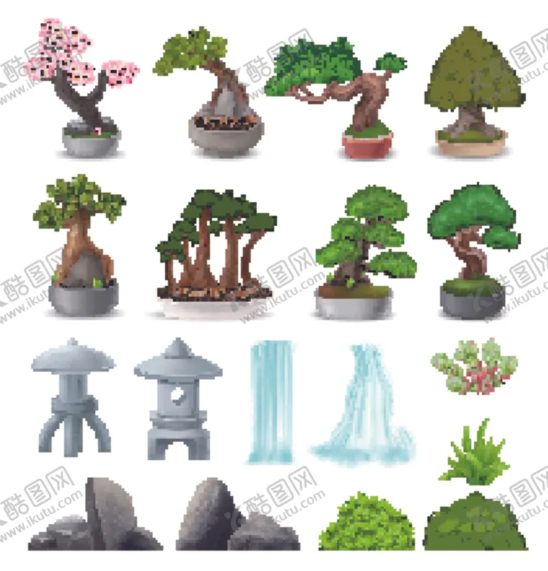 编号：96638103070520527448【酷图网】源文件下载-卡通绿植盆栽青苔景观