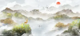 水墨山水画大理石背景墙高端国电视背景墙