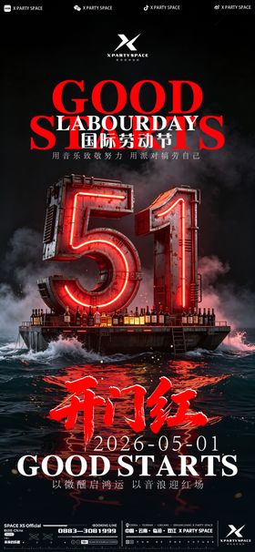 夜店五月劳动节开门红海报