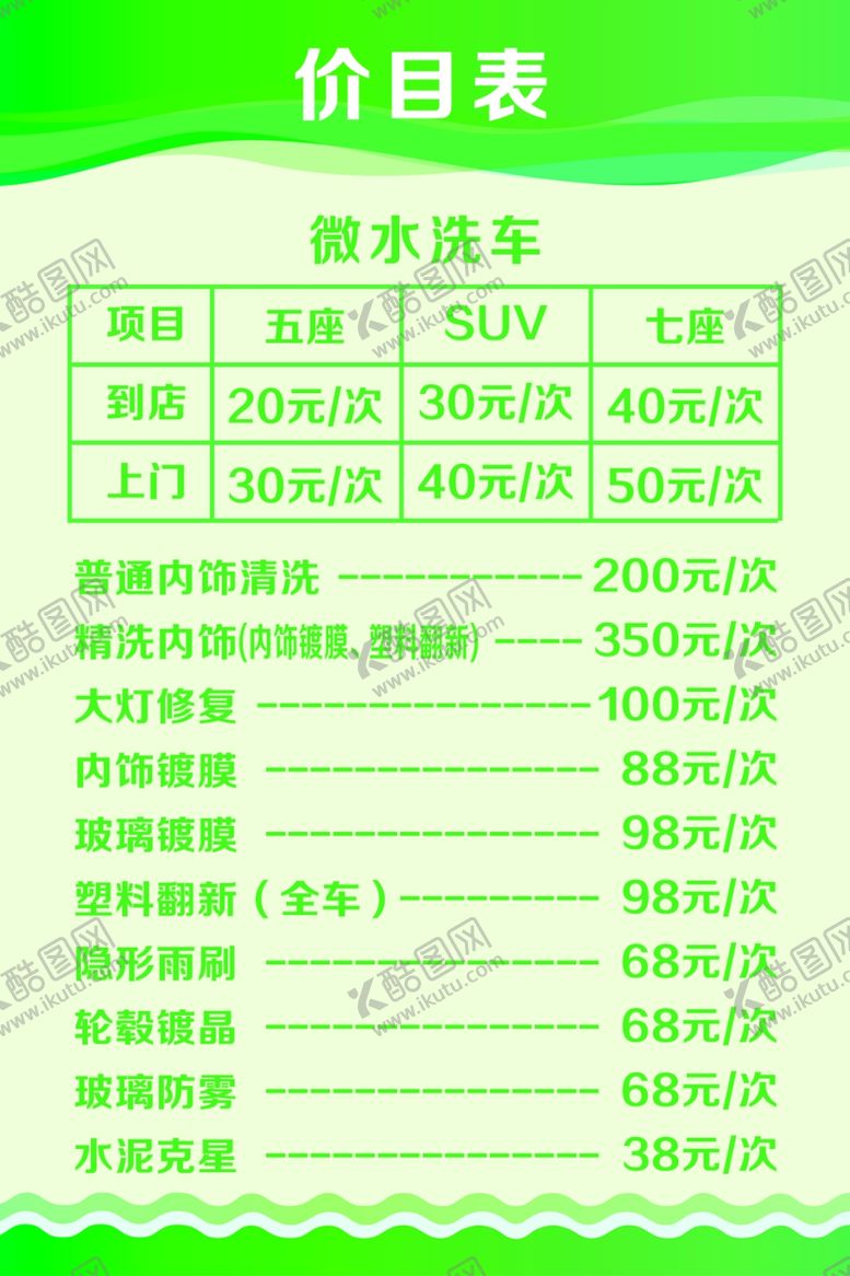 编号：79759206272255153620【酷图网】源文件下载-洗车价格表