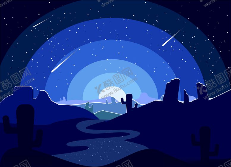 编号：32477604301144539759【酷图网】源文件下载-沙漠星空夜景矢量图