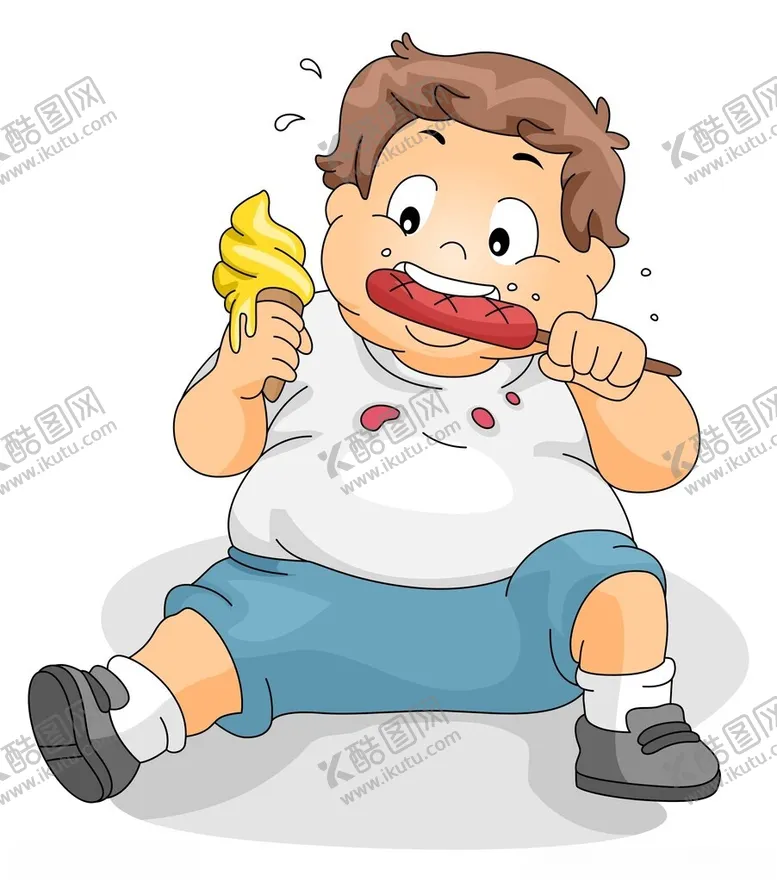 编号：67307003011546275509【酷图网】源文件下载-坐着吃的胖儿童插画