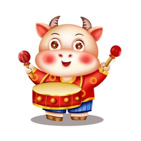 牛卡通形象打鼓(100)